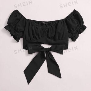 Shein Tied Puff Sleeve Crop Top